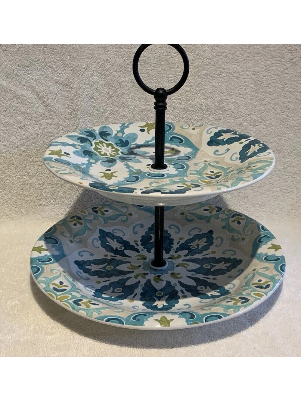222 Fifth 10”H Discontinued Colorful Two Tier Appetizer/Desert Tray